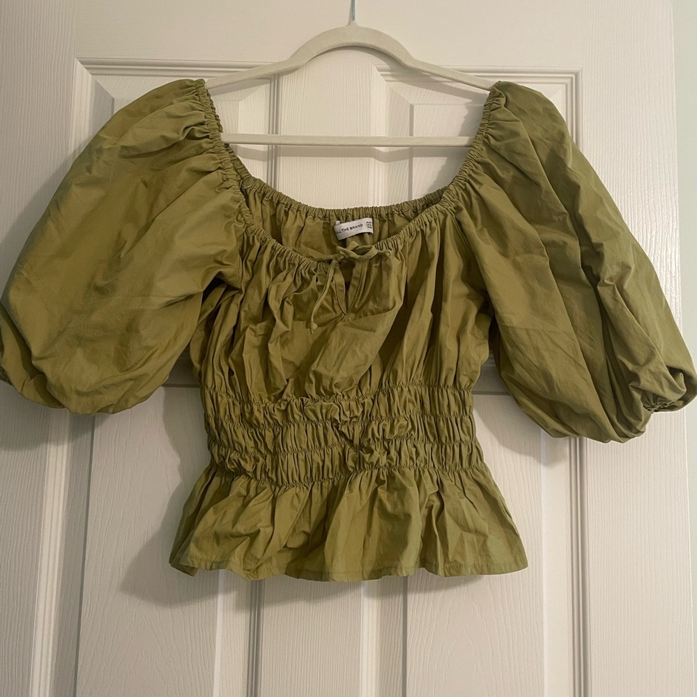 Faithful the Brand Green Puff Sleeve Top